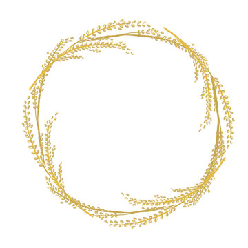 Circular Wreath Frame Made of Golden Rice Stalks Art