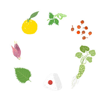 Circular Layout of Onigiri and Various Japanese Condiments Art