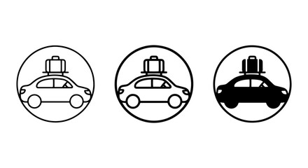 Fototapeta premium Car Travel Icons, Luggage on Roof Rack, Vacation Vehicle Symbols, Road Trip Vector Set