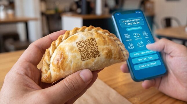 Scanning QR Code on Pasty to Verify Carbon Footprint with Smartphone App