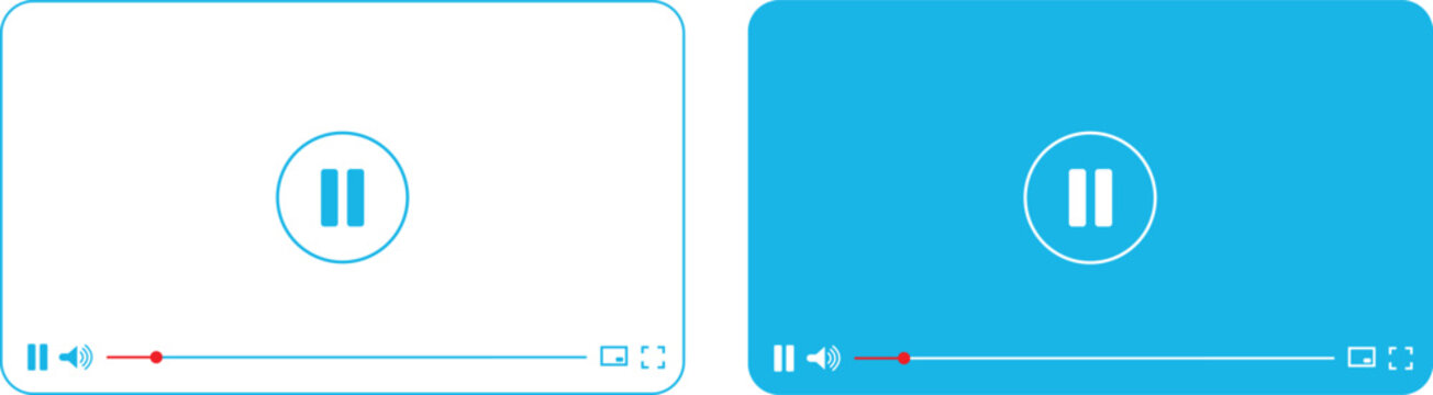 Video player interface icons with pause button and progress bar in blue and white colors for web design