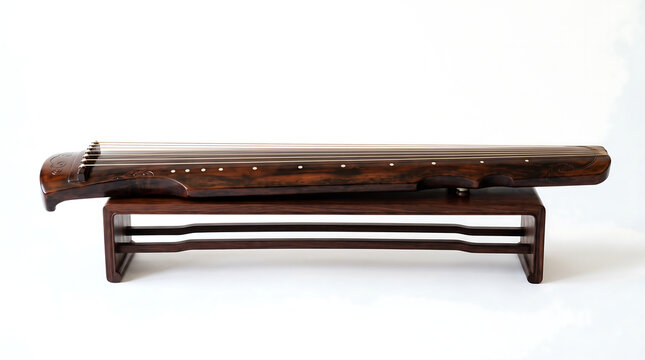 Traditional Chinese Guqin Zither Instrument on Wooden Stand