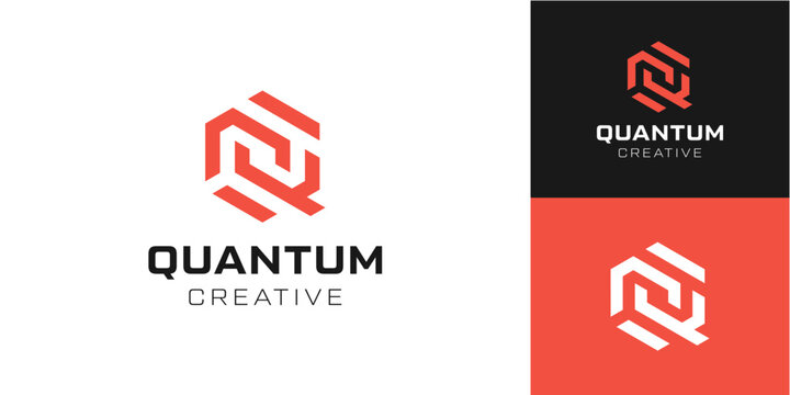 Letter Q Abstract geometric logo design featuring a red cube and letter q emblem for creative tech branding.