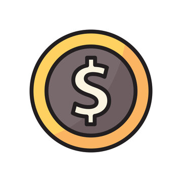 Dollar Coin Line Color Icon