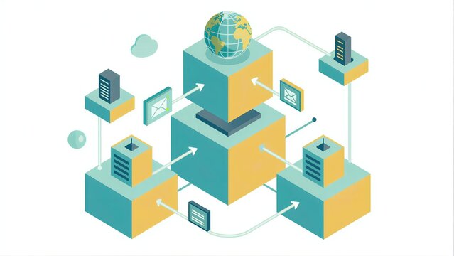 Global network connects servers, data centers, and cloud storage for seamless digital communication.