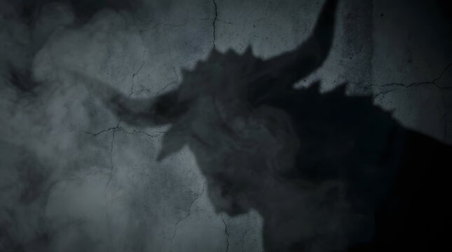 Dark mystical horror illustration featuring a horned devil silhouette for halloween night fantasy concepts
