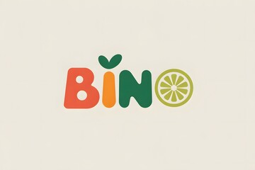 Naklejka premium A playful BINO logo in colorful letters with a green leaf and a lime slice