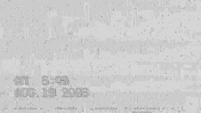Retro VHS screen with date overlay analog noise glitches and tracking distortion