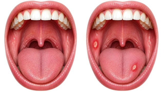 Healthy Oral Cavity and Aphthous Ulcer Comparison