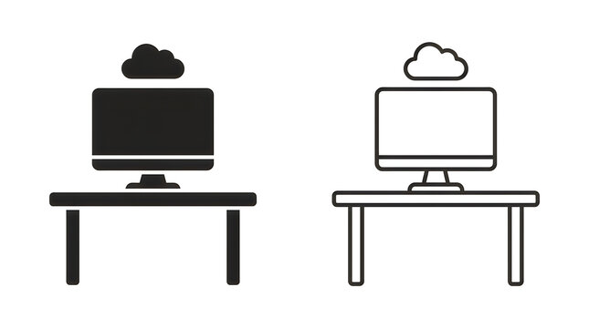 Simple computer desk with cloud icon above monitor