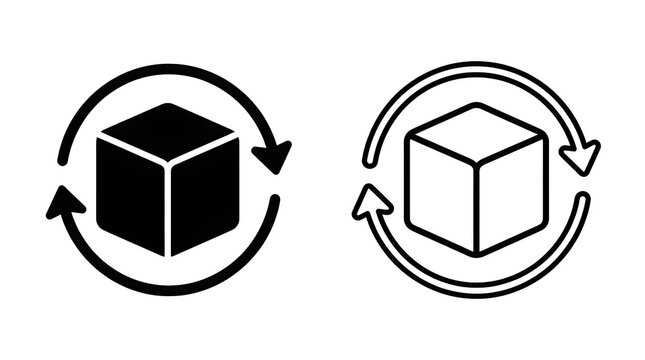 3d cube rotating with arrows icon