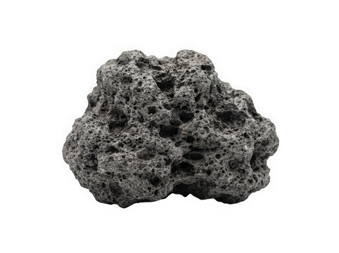 Porous black volcanic rock isolated on a clean transparent background