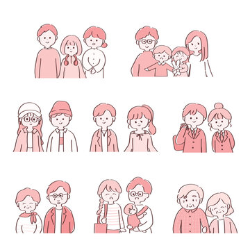 カップル・家族のナチュラルでかわいい手描きイラストセット