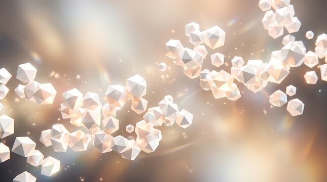 Dynamic and futuristic 3D background featuring clusters of floating white faceted geometric cubes and warm soft light.