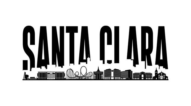 Santa Clara California City Skyline Typography Vector Illustration with Silhouette Landmarks