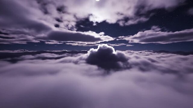Ethereal Night Sky With Soft Purple Clouds Illuminated by Moonlight