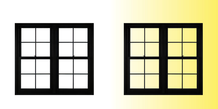 Black window frames isolated on transparent background