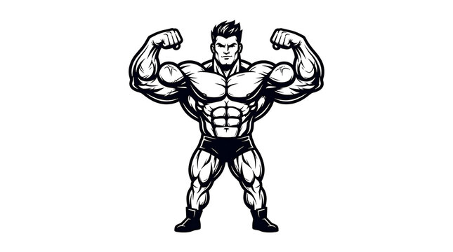 Strong muscular man flexing arms on white background