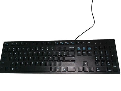 Black Wired Computer Keyboard Isolated on White Background