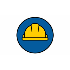 Fototapeta premium Yellow construction hard hat icon inside a blue circular frame.