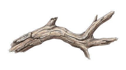 Fototapeta premium Weathered Wooden Branch Isolated on White Background.