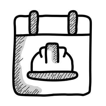 Labor Day calendar icon with construction hard hat sketch for holiday marketing design.