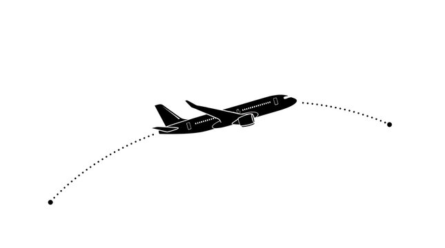 Airplane flying with dotted flight path