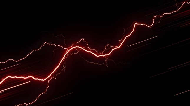 Abstract red glowing lightning bolt effect on a black background.