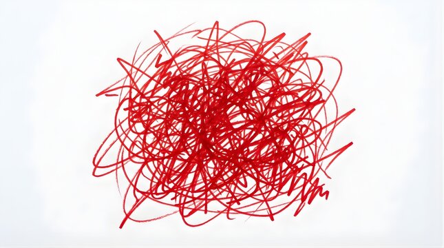 Red Scribble Texture Hand Drawn Chaos Pattern on White Background