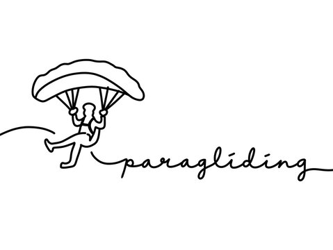 Minimalist line art of paraglider with handwritten text