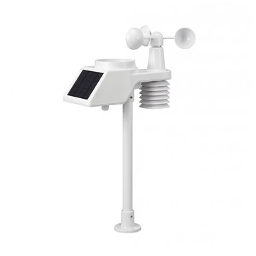 Generic agricultural IoT LoRaWAN solar weather station sensor mast isolated on white.