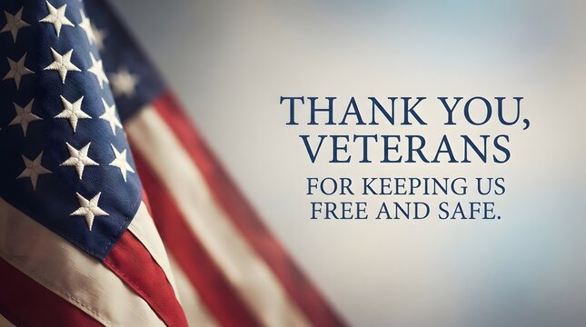 A patriotic tribute to united states veterans with an american flag and a message of gratitude