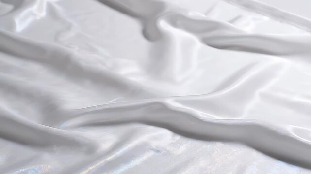 White satin fabric draped in elegant flowing ripples.