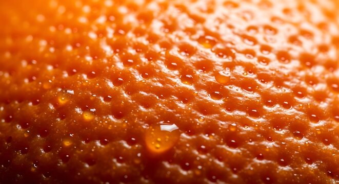 Macro view of textured orange peel with water droplets close-up refreshing