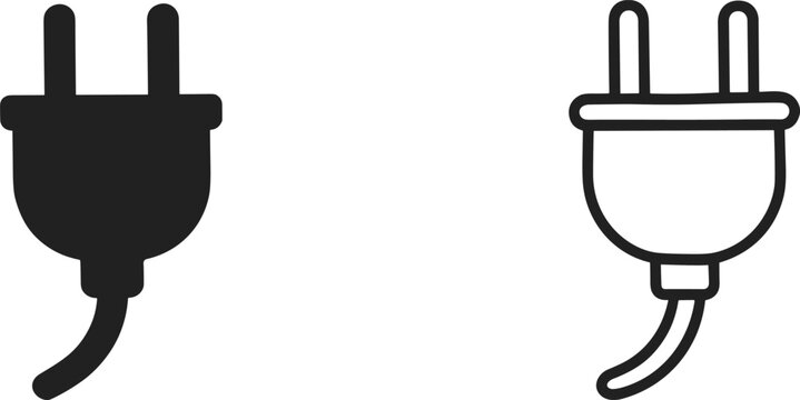 Electrical Plug Icons Silhouette and Outline on White Background Keywords: electricity, plug, power, socket, connection, energy