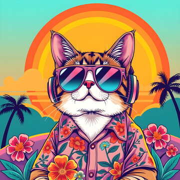 Colorful Summer Cat Design