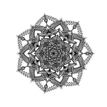 Intricate floral mandala ornament for adult coloring book and tattoo design.
