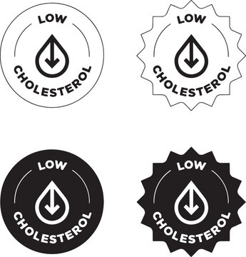 Low cholesterol sign vector illustration, low cholesterol diet food label stamp, healthy food emblem, low cholesterol products.