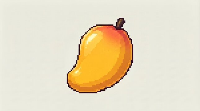 Pixel art ripe yellow mango fruit icon isolated on solid background vector illustration