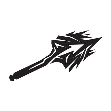 A striking black stylized bludgeon or mace weapon with sharp edges and a strong handle design