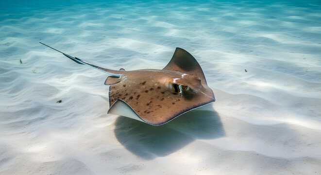 Stingray swimming over the sandy ocean floor