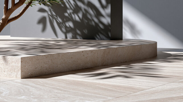 Travertine stone steps with strong sunlight shadows architecture
