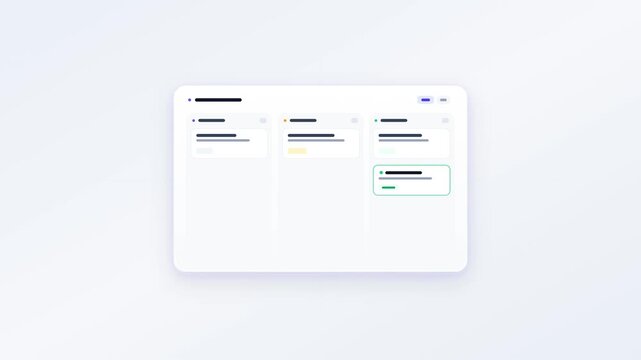 Wireframe kanban board with task card reordering animation