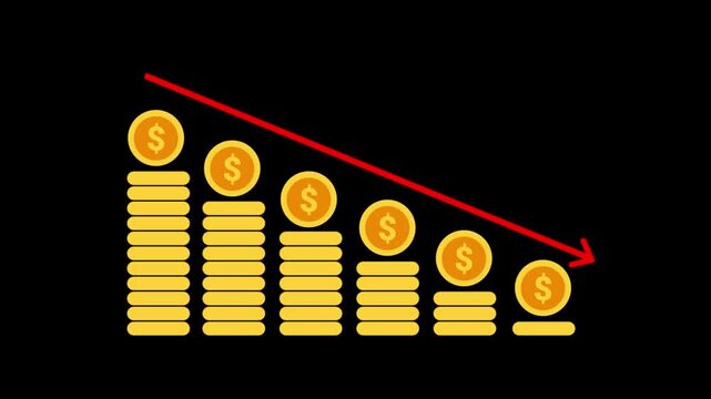 Rupee Value Decrease Animation, Falling Indian Currency Value, Financial Decline on Alpha Transparent Background