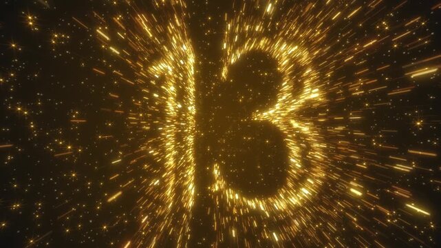 Golden particle number thirteen countdown for celebration and anniversary abstract background