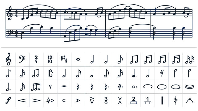 Sheet music with notes, rests, and symbols for musical composition and education.