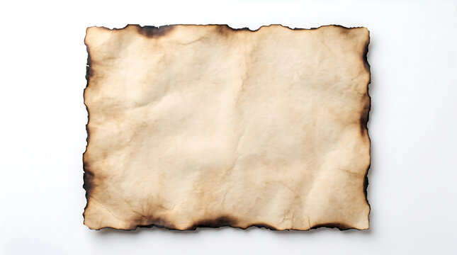Old vintage paper sheet with burnt edges and crumpled texture