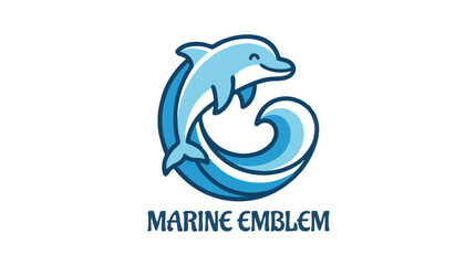 Naklejka premium Happy Blue Dolphin Jumping Ocean Wave Logo Design Concept