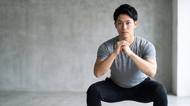 筋トレでスクワットをする男性フィットネストレーナー