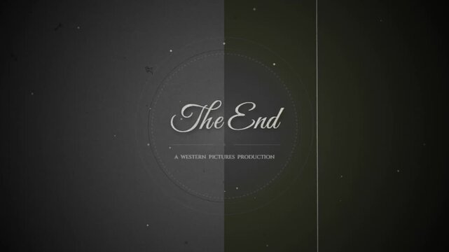 Vintage classic silent movie title card featuring The End, monochrome retro film scratches text animation 4k